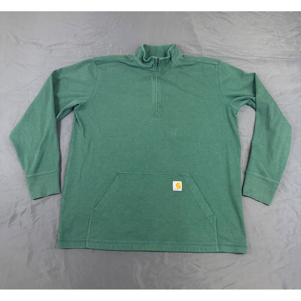 Carhartt Mens Relaxed Fit Quarter Zip Pullover Green Waffle Knit TK4428-M XL‎